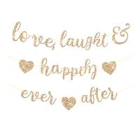 Glitter Wedding Banner - Love, Laughter, Happily Ever After | Ready to Hang Party Sign for Hen Party, Bridal Shower, Wedding Reception | Instant Decoration