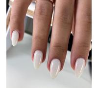 Glitter White False Nails Almond, SXVME Cat Eye Press on Nails Short Almond, Sparkly Shiny Fake Nails With Design, Cute Bling Glue on Nails Acrylic Stick on Nails for Women Party Holiday Wear, 30 Pcs