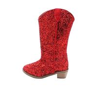 Glitter Winter Boots Children's Long Shaft Boots Elegant Princess Boots Pointed Toe Sequins Boots Block Heel Cowboy Boots with Side Zip Children's Boots, red, 5