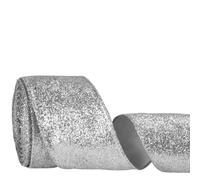 Glitter Wired Ribbon for Christmas Tree Decorations, Gift Wrapping, Bow Making, Wreath, Garland,DIY Crafts, Wedding Home Decor, 6.3cm x 10Yards (Silver)