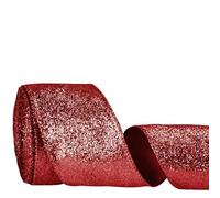 Glitter Wired Ribbon for Christmas Tree Decorations, Gift Wrapping, Bow Making, Wreath, Garland,DIY Crafts, Wedding Home Decor, 6.3cm x 10Yards (Red)