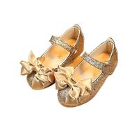 Glitter with Bow-Knot Princess Sweet Bling Dress Shoes for Dance Party Girls Leather Flats Shoe(Gold,24(Inner 14.5cm))
