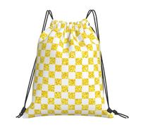 Glitter Yellow White Checkered Chessboard Flag Gym Bag Lightweight Drawstring Backpack Portable Drawstring Bag For Running Trainer Travel 36X42Cm