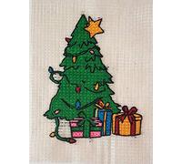 Glitterati Cross stitch kits for beginners, large hole canvas with needle and yarn included (Christmas Tree)