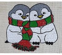 Glitterati Cross stitch kits for beginners, large hole canvas with needle and yarn included (Snow Chums)