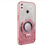 GlitterCase Compatible with Honor 8X Girls ShinyCase [Soft BackCover + glitter paper] 2 in 1 Cute Phone Case with Stand Ring Holder Hybrid Soft Silicone BackCover Shockproof Rose Gold