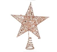 Glittered Christmas Tree Topper - 20cm Metal Wire Star Treetop Xmas Tree Topper - Rose Golden Glitter Star for Festive Christmas Tree Home Decoration Party Favor