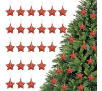 Glittered Stars Hanging 24Pcs Christmas Star Tree Decorations Star Pendants Christmas Tree Decorations Suitable for Christmas Hanging on Christmas Trees, Fireplaces, Windows (Red)