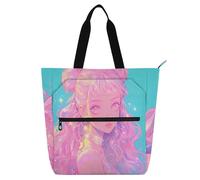 Glittering Baby Peach Anime Girl Kids Tote Bag Piano Book Bag for Kids Women Men, Gothic Water-resistant Library Book Tote Shopping Bag with Zipper Handles for School Shopping Travel