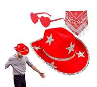 Glittering Cowboy Hats for Women, Glittering Cowgirl Hat - 3X Rhinestone Star Tassel Bandana Cosplay Accessories Set, Glittering Cowgirl Hat for Disco Parties, Western Wedding Cosplay