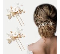 Glittering Crystal Hair Comb Gloryit 2 Pieces Rhinestone Bridal Jewellery Comb Hair Clip Hair Pins Wedding Women's Hair Accessories Hair Pin 1 Pair (Gold)