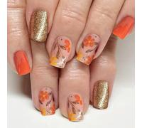 Glittering Flower Press On Fingernail Tips 24Pcs Artificial Fingernails Short Coffin Form Nails Tips Glossy Nail