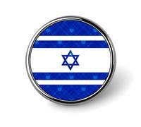 Glittering Heart Plaid Israel Round Brooch Pin Badge Lapel Tie Pin for Women Men Office Worker Teacher Decor