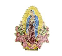 Glittering Holy Mother Badge for Hat and Clothing Decoration | Decorative Glittered Brooch Accessory for Headwear and Lapel Adornment for Unisex Fashion and Stylish Outfits
