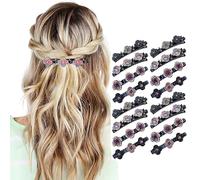 Glittering Hummingbird Hair Clip With Crystal Flower and Stone, Braided With 3 Mini Clips, Double Layer Rhinestone Hair Clips (16 Pieces)