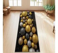 Glittering Orbs Runner Rug, Festive Modern Gold Silver Christmas Gold Low Pile Rectangle Floor Carpets Edge Binding for Kitchen Bedside Entryway Hallway Decor 2x5 Ft