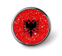 Glittering Pattern Albania Flag Round Brooch Pin Badge Lapel Tie Pin for Women Men Office Worker Teacher Decor