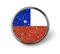 Glittering Pattern Chile Flag Round Brooch Pin Badge Lapel Tie Pin for Women Men Office Worker Teacher Decor
