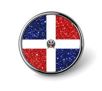 Glittering Pattern Dominican Republic Flag Round Brooch Pin Badge Lapel Tie Pin for Women Men Office Worker Teacher Decor