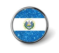 Glittering Pattern El Salvador Flag Round Brooch Pin Badge Lapel Tie Pin for Women Men Office Worker Teacher Decor