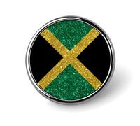 Glittering Pattern Jamaica Flag Round Brooch Pin Badge Lapel Tie Pin for Women Men Office Worker Teacher Decor