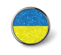 Glittering Pattern Ukraine Flag Round Brooch Pin Badge Lapel Tie Pin for Women Men Office Worker Teacher Decor