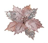 Glittering Poinsettia Flower Decoration for Christmas Tree, Perfect Holiday Ornament for Parties and Weddings (Pink)