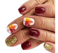 Glittering Press On Nails Short Square False Maple Leaves Full Covers Stick Manicures Supplies For Woman Maple Leaves False Short Square Press Autumn Artificial