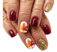 Glittering Press On Nails Short Square False Nails Maple Leaves Full Covers Stick On Nails Manicures Supplies For Woman
