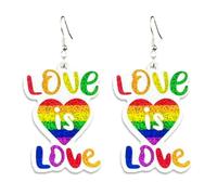 Glittering Rainbow Pride Earrings Love is Love LGBT Dangling Earrings for Women Men Colorful Rainbow Cat Animal Pride Jewelry for Party Holiday, Zinc, No Gemstone