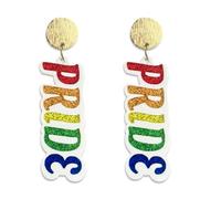 Glittering Rainbow Pride Earrings Love is Love LGBT Dangling Earrings for Women Men Colorful Rainbow Cat Animal Pride Jewelry for Party Holiday, Zinc, No Gemstone