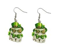 Glittering St. Patrick's Day Earrings Creative Beer Mug Clover Bear Cat Hen Yak Gnome Boot Bowknot Dangle Drop Earrings Irish Green Party Jewelry Gifts, Zinc, No Gemstone