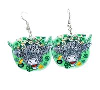 Glittering St. Patrick's Day Earrings Creative Beer Mug Clover Bear Cat Hen Yak Gnome Boot Bowknot Dangle Drop Earrings Irish Green Party Jewelry Gifts, Zinc, No Gemstone