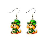 Glittering St. Patrick's Day Earrings Creative Beer Mug Clover Bear Cat Hen Yak Gnome Boot Bowknot Dangle Drop Earrings Irish Green Party Jewelry Gifts, Zinc, No Gemstone