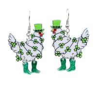 Glittering St. Patrick's Day Earrings Creative Beer Mug Clover Bear Cat Hen Yak Gnome Boot Bowknot Dangle Drop Earrings Irish Green Party Jewelry Gifts, Zinc, No Gemstone
