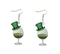 Glittering St. Patrick's Day Earrings Creative Beer Mug Clover Bear Cat Hen Yak Gnome Boot Bowknot Dangle Drop Earrings Irish Green Party Jewelry Gifts, Zinc, No Gemstone