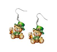 Glittering St. Patrick's Day Earrings Creative Beer Mug Clover Bear Cat Hen Yak Gnome Boot Bowknot Dangle Drop Earrings Irish Green Party Jewelry Gifts, Zinc, No Gemstone