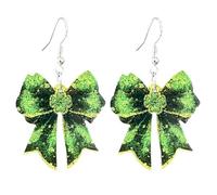 Glittering St. Patrick's Day Earrings Creative Beer Mug Clover Bear Cat Hen Yak Gnome Boot Bowknot Dangle Drop Earrings Irish Green Party Jewelry Gifts, Zinc, No Gemstone