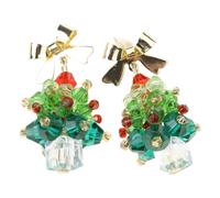 Glittering Star/Bowknot Ear Pendant Crystal Green Christmas Tree Earrings New Year Ear Jewelry Gift Colorful Tree Earrings, フリーサイズ