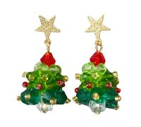 Glittering Star/Bowknot Ear Pendants Crystal Green Christmas Tree Earrings Christmas New Year Ear Jewelry Girls' New Year Presents