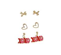 Glittering Valentine's Day Earrings Set 3-4 Pairs Cute Heart Rose Bow Envelope Enamel Dangle Stud Earrings for Women Red Pink Love Jewelry for Anniversary Dating-Set C, Zinc, No Gemstone