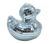 Glittering Waterfowl, Disco Ball Cake Topper, 3.94x3.74x2.36 Inches Figurine Design with Glass Build, Mirror Duck Decoration, Retro Centerpiece with Style, Compact Ornament for Weddings Bars