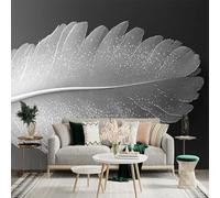 Glittering White Feather Removable Self-Adhesive Decorative Wallpaper, Large Photo Wallpaper for Living Room, Bedroom and Office