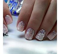 Glitters Gradients False Nails Snowflake Designs with Matte Finish 24PCS ABS Artificial Nails for Weddings Date Long Glossy Nail Tips