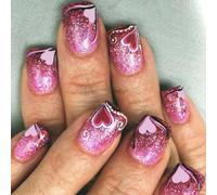 Glitters Heart False Nails Acrylic Stick On Manicure Art For Enhancing Your Valentine's Day Styles 24Pcs Elegant Nail Decorations