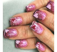 Glitters Heart False Nails Acrylic Stick on Nails Manicure Nails Art For Enhancing Your Valentine's Day Styles 24Pcs