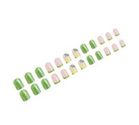 Glitters Short Square Stick On Nails With Floral Patterns Full Covers Glossy Artificial Press On Manicure Easy Wear Nail
