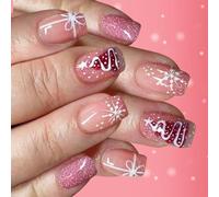 Glitters Snowflake False Nails ABS Crafted From Winter Party Wear Robust Art Set with Glitters Specifics Snowflake Press on Holiday
