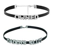 GlitterWe 2PCS Gothic Punk Cute Owned Choker For,Black Black Choker, Black PU Leather Chocker Collar For Bedroom Cosplay,Christmas Valentine's Day Gift for Girlfriend Wife
