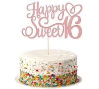 Glittery 16th Happy Birthday Cake Topper, Rose Gold Glitter 16 & Fabulous Sweet Birthday Cake Pick Cheers to 1 6 Years Birthdays Cakes Decoration for Celebrating Party Anniversary Decor